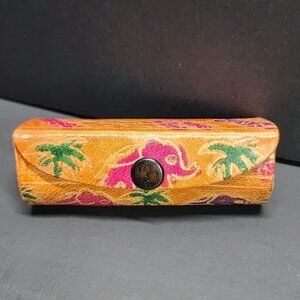 Vintage Leather Lipstick Tube Case Holder Elephant Giraffe Safari Print